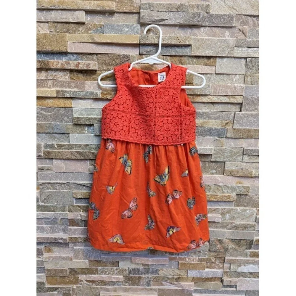 Gap Baby Orange Butterfly Print Sleeveless Summer Cotton Dress Toddler Size 3